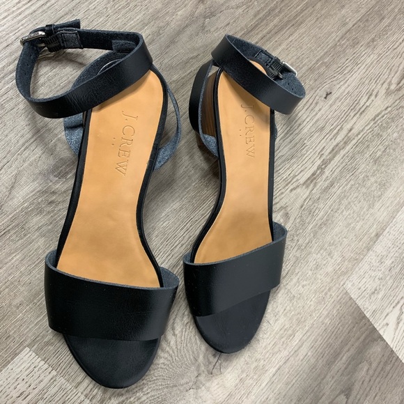 J . Crew Wooden Platform Black Leather Sandals 6 - Picture 2 of 8